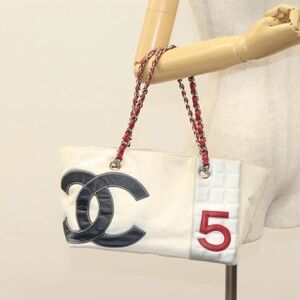 CHANEL White and Navy Shoulder Bag